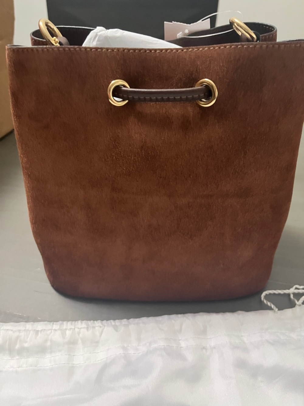 Coach Brown Suede Drawstring Crossbody Bucket Bag - Picture 4 of 8